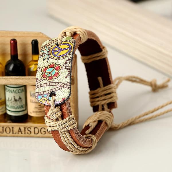 Populär ornament hamprep flätad läder läderarmband retro
