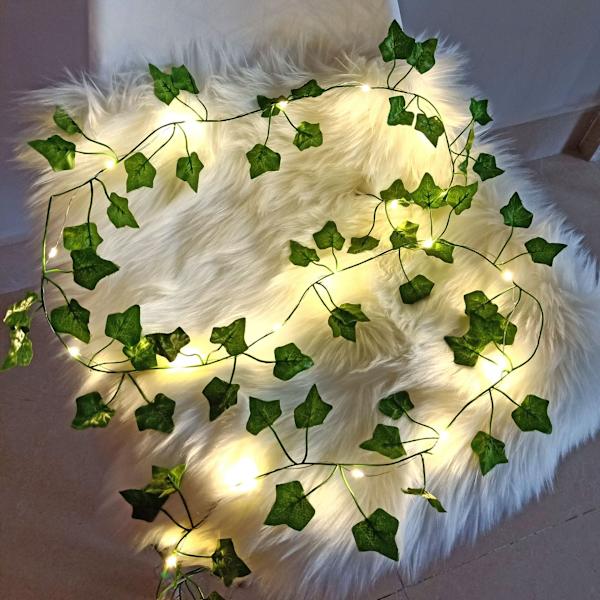 Kunstig Efeu, [1 STK] 2M Blad Fe-Lys, Kunstige Planter m