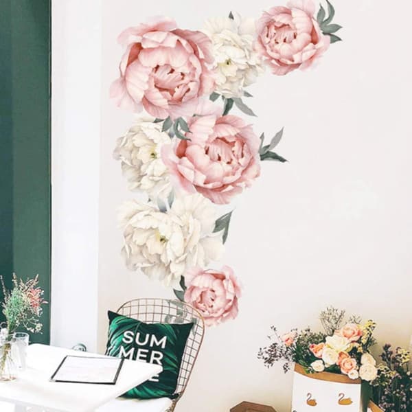 Blomväggdekaler Vattenfärgsrosor Dekorativa Pionblommor