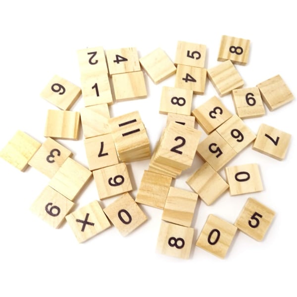 100ST Trä Scrabble-plattor siffror Symboler Plattor för Craft Pro
