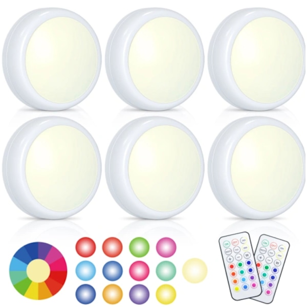 LED-puckljus med fjärrkontroll, trådlösa LED-tryckljus batteridrivna, RGB-färgväxlande dimbar timerfunktion Unde