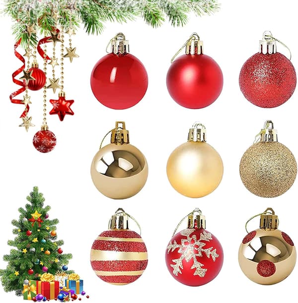 Eske med plastjulekuler, 50 stykker, knussikre julekuler