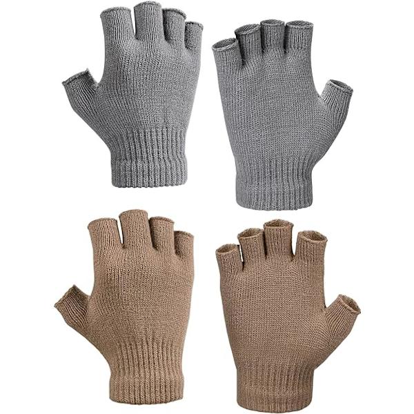 2 Par Vinters Fingerløse Handsker, Unisex Varme Termiske Halvfinger