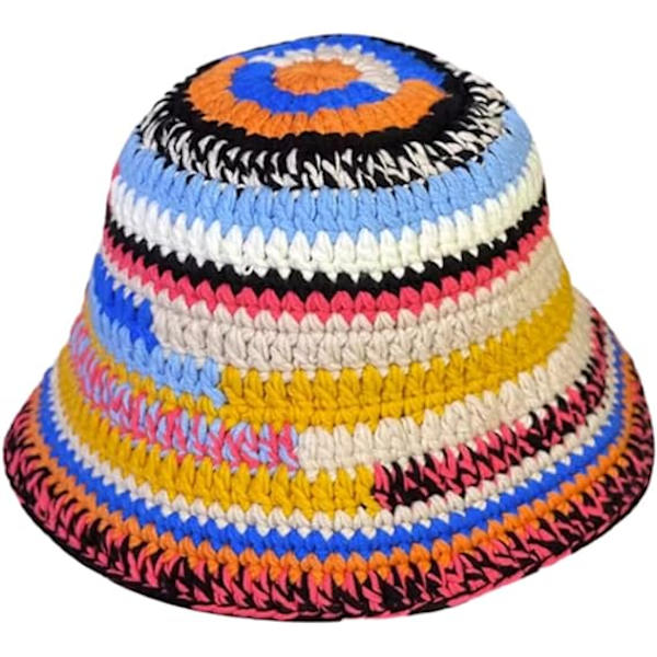 Färgglad Bucket Hat för Kvinnor Män Stickad Hatt Vävande Rand DXGHC