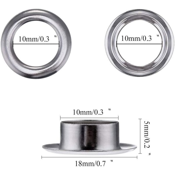 100 Sæt Øjenringe Kit 10mm Metal Øjenringe Kit med S