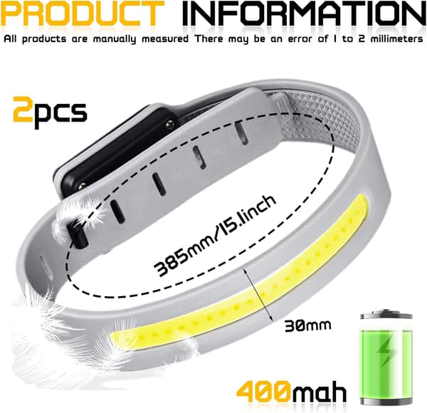 2-pack Laddningsbart LED-armband, 3 Ljuslägen, för Jogging DXGHC