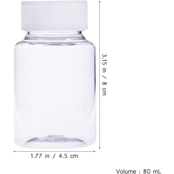 80 ml Tomma Plastflaskor, Transparenta Glasburkar för Kemikalier, Medicin, Piller