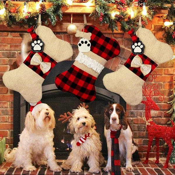 Jule-Strømper til Hunde, Sæt med 2, Buffalo Plaid Jule-Strømper