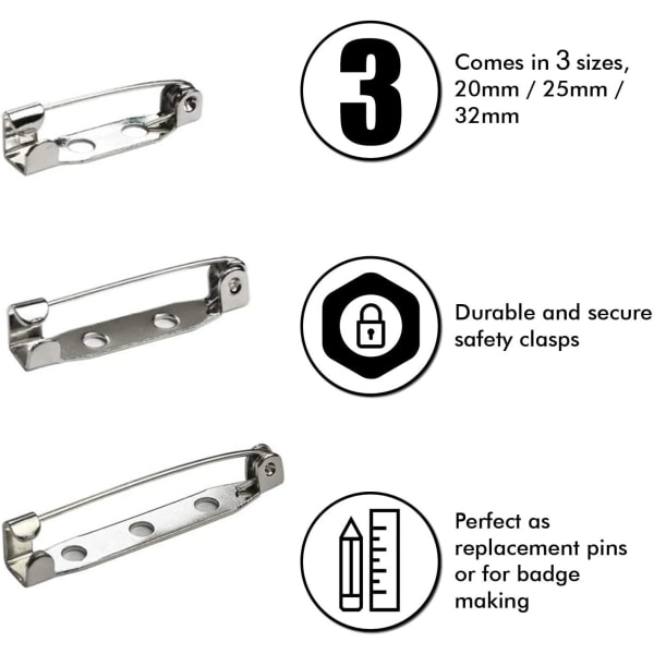 100 stk. Sikkerhedsnåle, Broschenåle til DIY-håndværk (20/25/32 mm) DXGHC