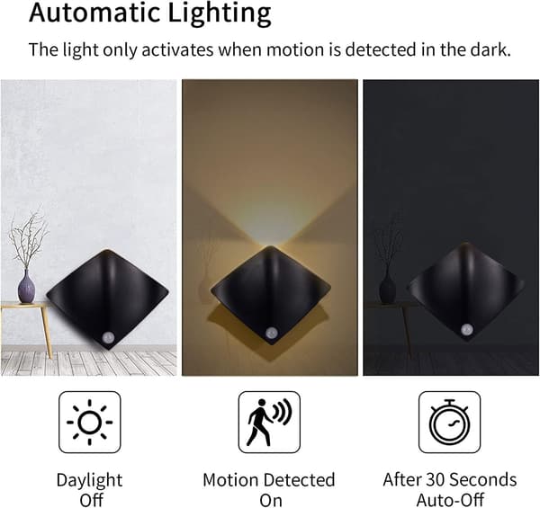 LED-vägglampa för inomhus, rörelsesensor, 3000K, batteridriven