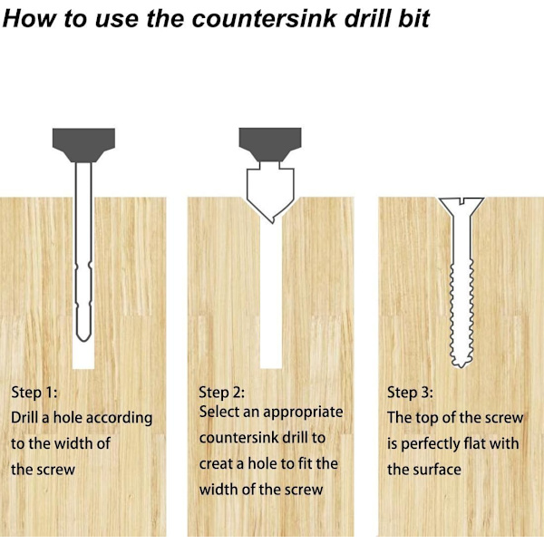 6 stk. Træbearbejdnings-Countersinks, 90° HSS Konisk Countersink, Carbi