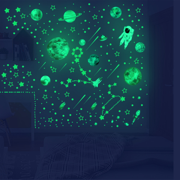 Glow in the Dark Astronaut Planet Star Wall Sticker Living Room D