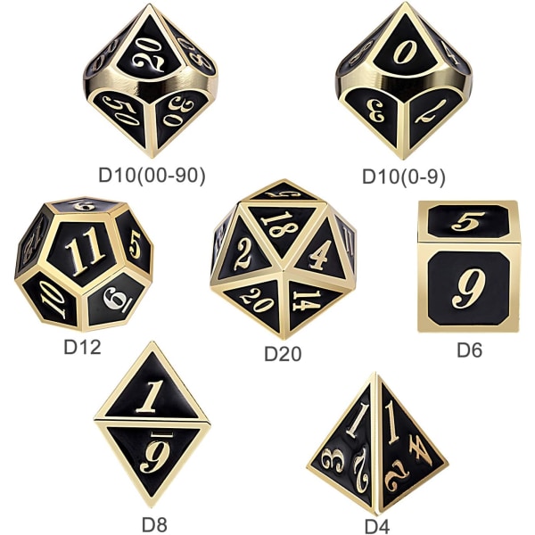 Metalliska Tärningar Set D&D, 7-sidigt Metalliskt Polyhedral Tärning Set med Presentask