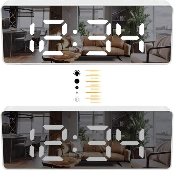 Spegelväckarklocka, Digital Väckarklocka med 6,5\" LED Datum/Temperatur
