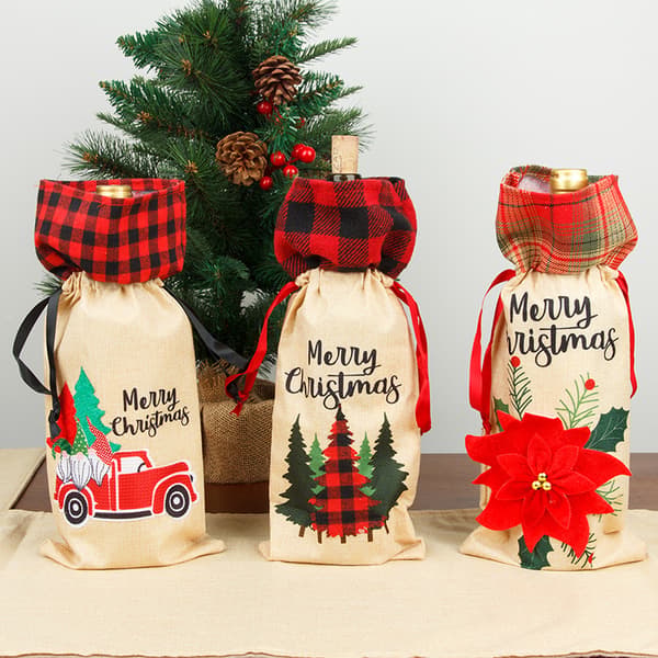 3 stk nytt julepynt vinflaskesett lin plaid pose ho