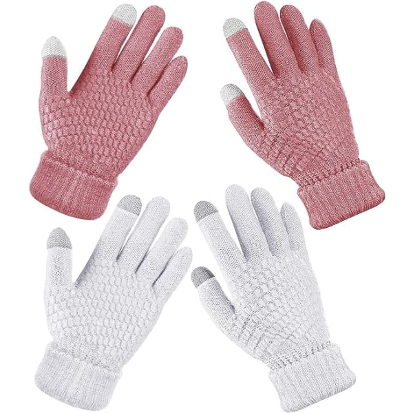 2 paria naisten talviset kosketusnäytölliset hanskat Lämmin fleecevuorattu neule