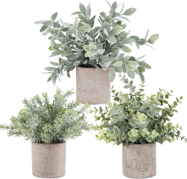 3-pack Mini Krukväxter Konstgjorda Plast Eucalyptus Växter