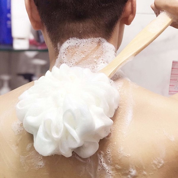 Loofah-pinne, loofah rygg skrubber for dusj, PE mykt nett loofah