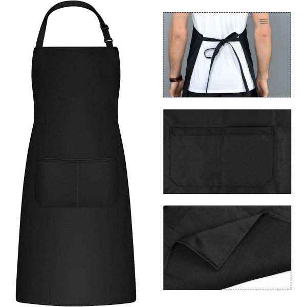 2 Pack Adjustable Chef Apron with Pockets Black Apron Drip Resist