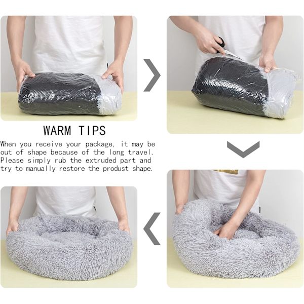 Katteseng Donut Cuddler, 50cm Mørkegrå Flurry Opvarmning Rund Plys C
