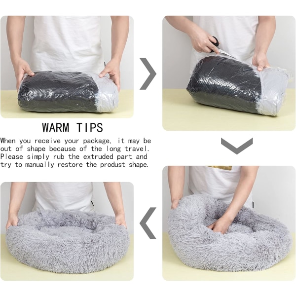 Katteseng Donut Cuddler, 60 cm Mørk Grå Flurry Varmende Rund Plysj C