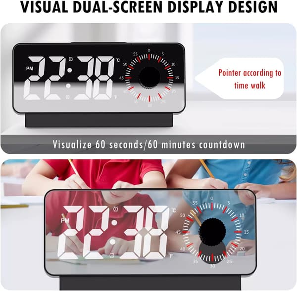 Digital vækkeur med visuel timer, elektronisk sengebordsklo DXGHC