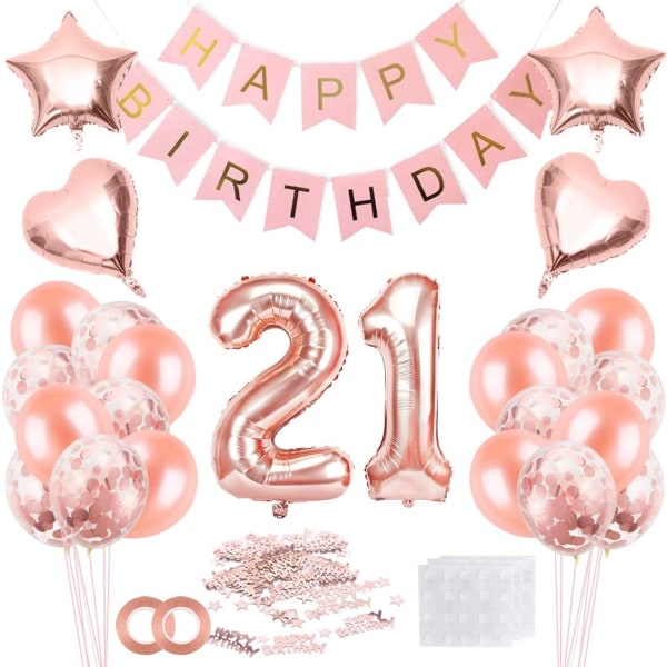 Ballong för 21-årsfödelsedag, roséguld 21-årsballong, rosé
