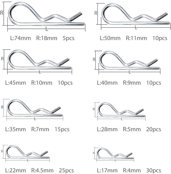 Cotter Pins R Clips, 100 stk. Cotter Pins R-formede Cotter Pins Carbo