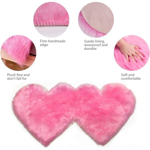 Dobbelt Hjerteformet Teppe, Fluffy Kunstig Saueskinn Tepper, L