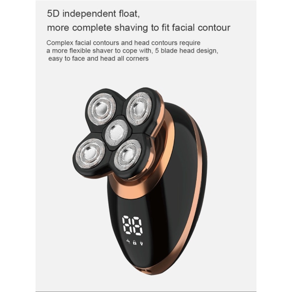 Five Heads Multifunktionell Elektrisk Rakapparat Smart Batteriindikator