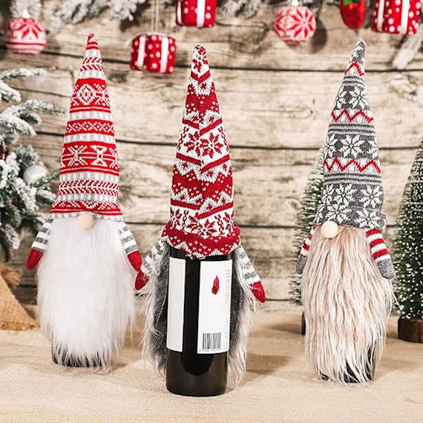 Tomte Vin-Flaskklädsel, 4-pack Handgjorda Svenska Tomtar