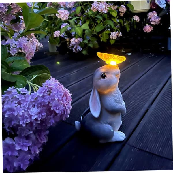 Kanin Statue Solcelle Havepynt Udendørs Have Ornament med