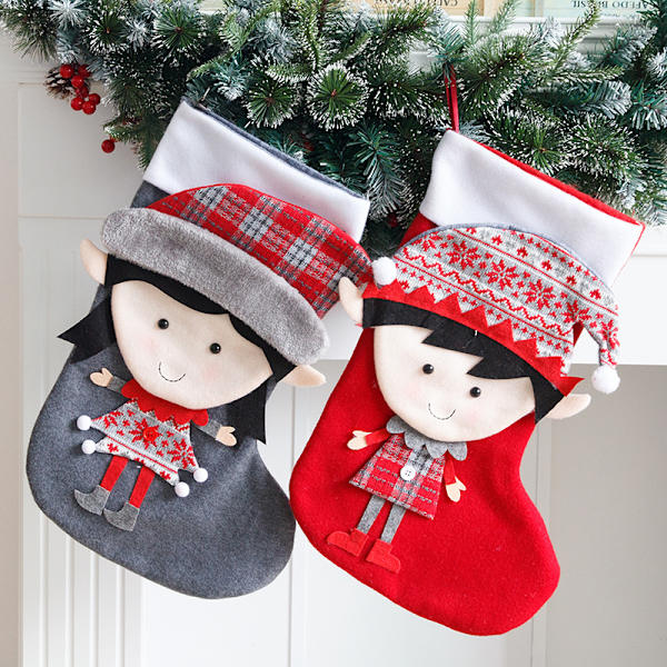 2 par julstrumpor Kreativa tecknade pojkar och flickor jul