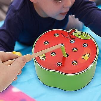 Epleformet magnetisk pinnefangende ormespill for barns pedagogiske leker