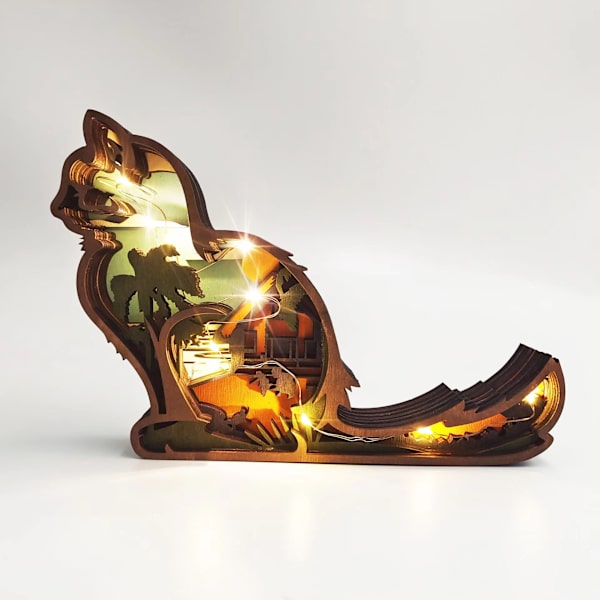 Hule træhåndværk, kreativ dyre hjem kat deco lampe, træ