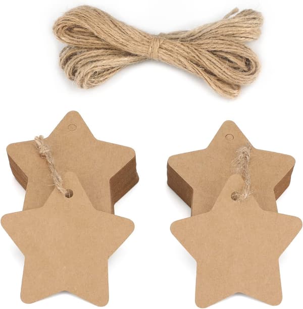 Presentkort i Kraftpapper, Stjärnformad, 6cm, för Jul/Bröllop/Födelsedag