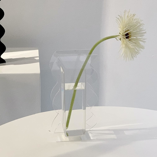 Klar Akryl Vase, Geometrisk Akryl Blomster Vase, Høj Bølgeform
