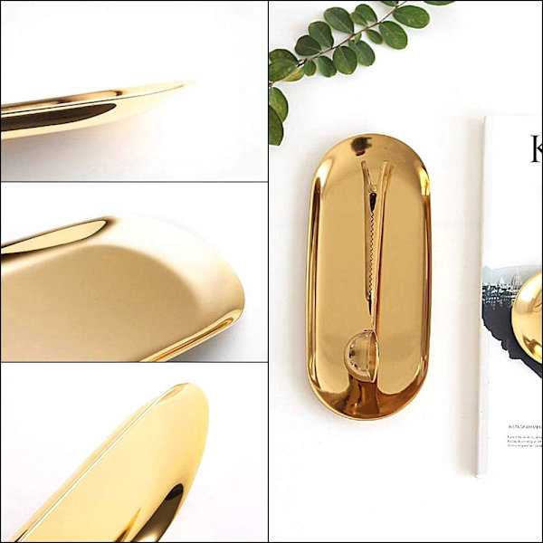 Guld Bakke Oval Bakke Rustfrit Stål Metal Opbevaringsbakke til Snacks