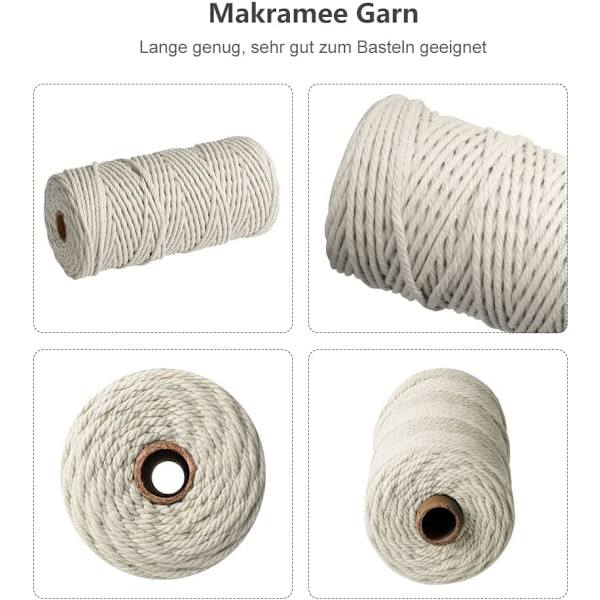 Makramé-rep - 3 mm x 100 m - Naturligt bomullsgarn för väggbonader