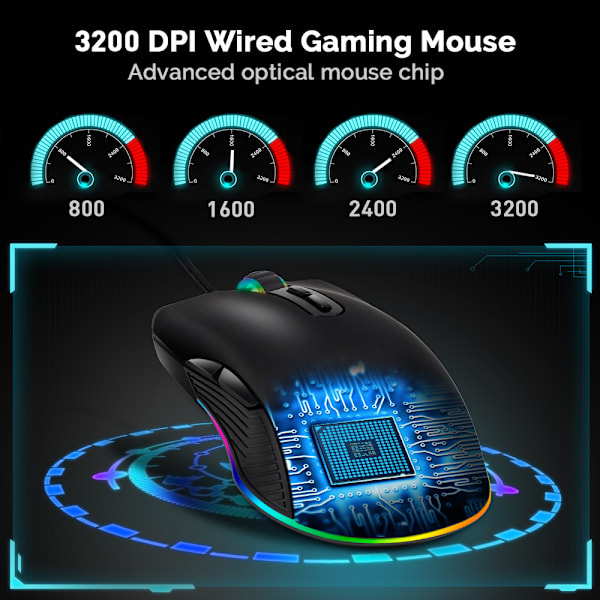 Ledningsforbundet USB Optisk Mus RGB Farverig Lysende Spilmus