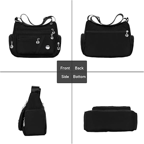 Vattentät nylon crossbody-väska med enkel axel - Svart