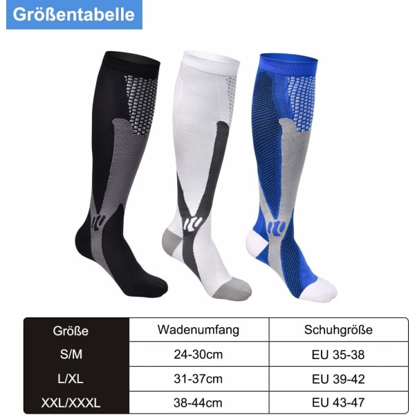 3 Pairs of Compression Socks for Men and Women - for Jogging, Spo