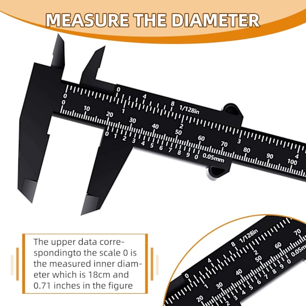 Muovista valmistetut vernier-mitat, 150 mm Mini vernier-mitta kaksoisasteikolla