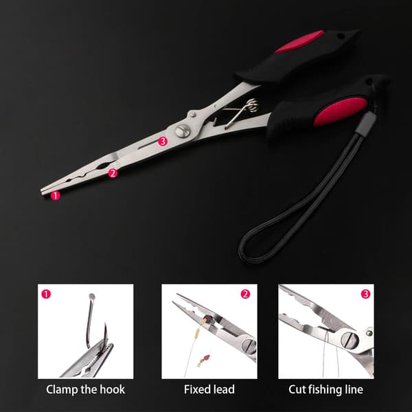 Fiskesaks i rustfritt stål med slire og lanyard
