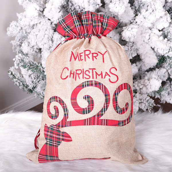 Jultomte Liten Rådjur Jute Presentpåse Snöre