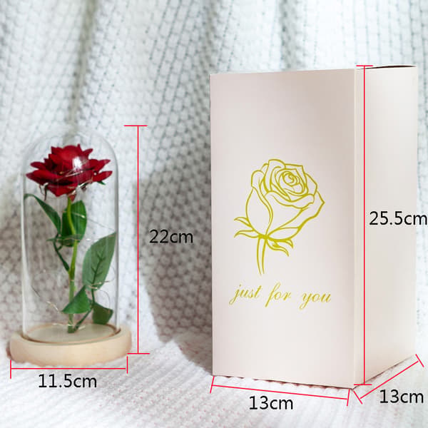 Udødelig blomst glasdækning simulering guldfolie rose LED lys V