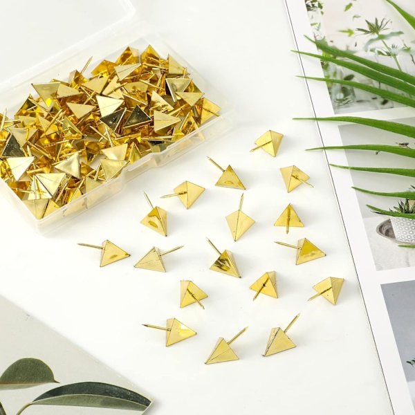 100 st Guld Push Pins, Dekorativa Push Pins med Stålspets Trian