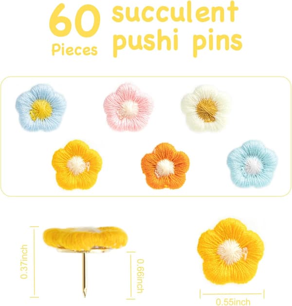 60 Dekorative Pushpins Blomster Tommeltapper Dekorative Flore