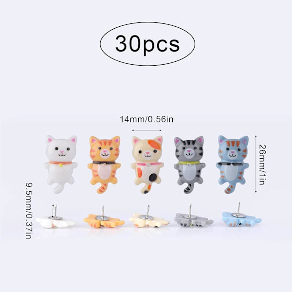 30 stk. Kat Korktavle Push Pins, Søde Push Pins Dyr Plastik Pus