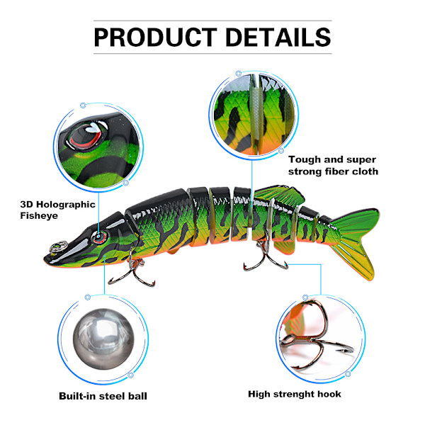 Bass True Crappie fiskebete, långsamt flödande basbete, realistiskt simmande bete, sötvatten och saltvatten multi-ledat bete